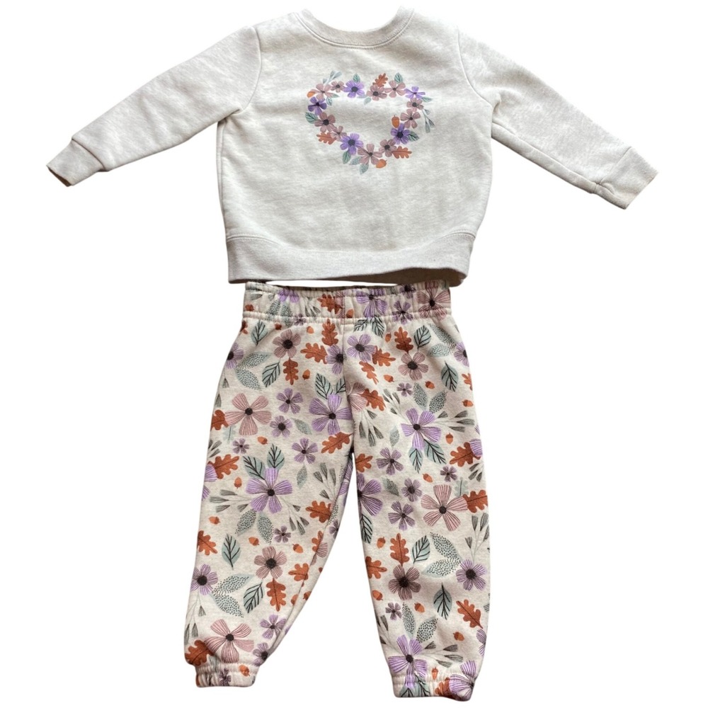 Baby Girl Jogger Set 2pc Floral Pants Heart Sweatshirt 12-18M Garanimals 12M 18M